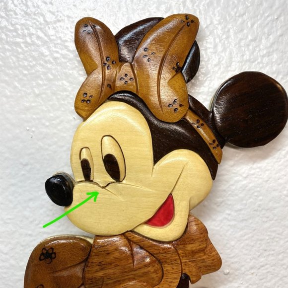 Vintage Disney Mickey N Minnie Mouse Hello Wall Hanging Wood Art Sculpture - Picture 12 of 12